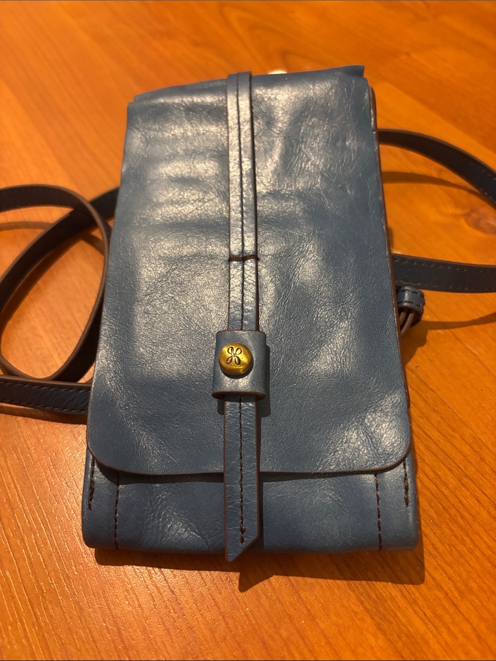 HOBO Blue Leather Mini Crossbody Pouch with Brass Accent